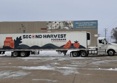 Second Harvest delivery truck leaving Didion facility with donated corn grits